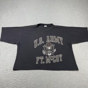Vintage U.S. Army Ft McCoy Shirt Mens Large Black Graphic Tee Artex 50/50 USA